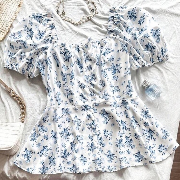 SHEIN Tops - Blue Floral Shirt